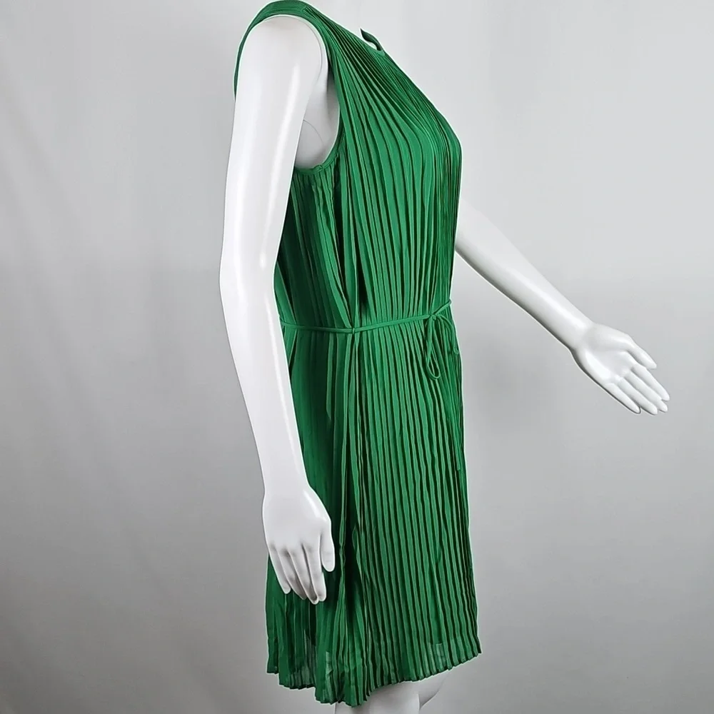 Banana Republic Forest Green Georgette Micro Pleated Sleeveless Mini Dress